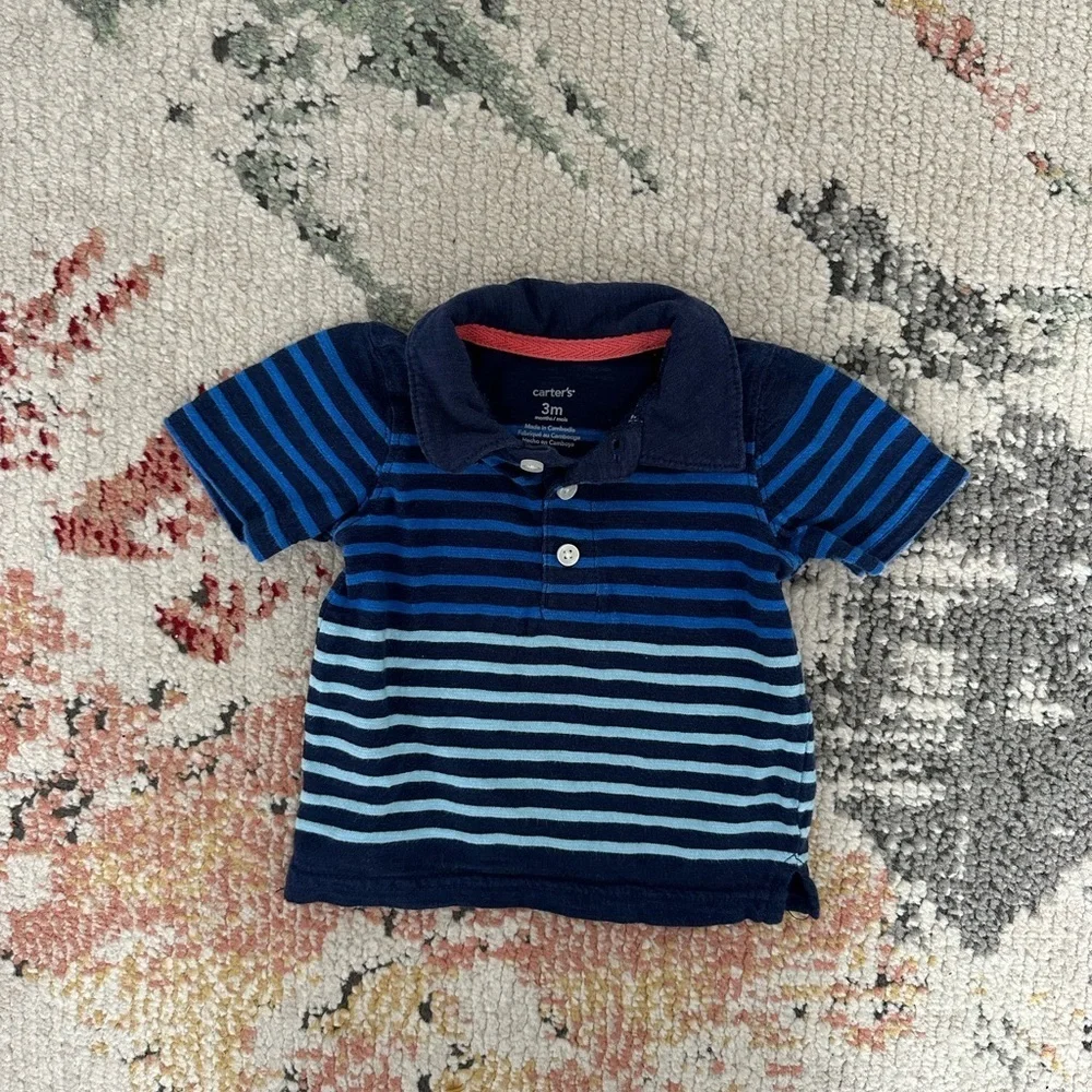 5/$15 Carter’s Stripe Polo short sleeve shirt 3 months baby boy euc